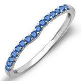 0.25 Carat (ctw) 14K White Gold Round Blue Sapphire Anniversary Wedding Ring Matching Band 1/4 CT