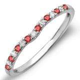 0.25 Carat (ctw) 18K White Gold Round Ruby & White Diamond Anniversary Wedding Ring Matching Band 1/4 CT