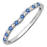 0.25 Carat (ctw) 10K White Gold Round Blue Sapphire & White Diamond Anniversary Wedding Ring Matching Band 1/4 CT