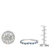 0.25 Carat (ctw) 10K White Gold Round Blue Sapphire & White Diamond Anniversary Wedding Ring Matching Band 1/4 CT