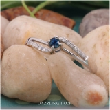 0.20 Carat (ctw) 10k White Gold Round Blue Sapphire And White Diamond Wave Ladies Bridal Promise Engagement Ring 1/5 CT