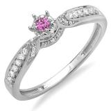 0.20 Carat (ctw) 10k White Gold Round Pink Sapphire And White Diamond Ladies Bridal Promise Split Shank Engagement Ring 1/5 CT