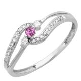 0.20 Carat (ctw) 10k White Gold Round Pink Sapphire And White Diamond Ladies 3 stone Engagement Promise Ring 1/5 CT