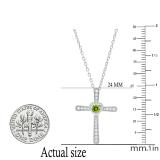 3.5 mm Round Peridot & White Diamond Ladies Heart Cross Religious Pendant, Sterling Silver