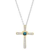 0.35 Carat (ctw) Round Blue Diamond Ladies Heart Cross Religious Pendant 1/3 CT, 10K Yellow Gold
