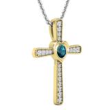0.35 Carat (ctw) Round Blue Diamond Ladies Heart Cross Religious Pendant 1/3 CT, 10K Yellow Gold