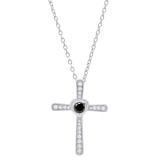 0.35 Carat (ctw) Round Black Diamond Ladies Heart Cross Religious Pendant 1/3 CT, Sterling Silver