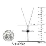 0.35 Carat (ctw) Round Black Diamond Ladies Heart Cross Religious Pendant 1/3 CT, Sterling Silver
