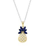 4X2mm Marquise Blue Sapphire & Round Diamond Ladies Pineapple Pendant with 18 inch Silver Chain, 18K Yellow