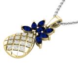 4X2mm Marquise Blue Sapphire & Round Diamond Ladies Pineapple Pendant with 18 inch Silver Chain, 18K Yellow