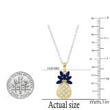 4X2mm Marquise Blue Sapphire & Round Diamond Ladies Pineapple Pendant with 18 inch Silver Chain, 18K Yellow