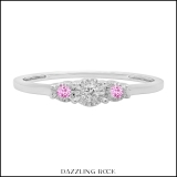 0.20 Carat (ctw) Sterling Silver Round Pink Sapphire And White Diamond Ladies 3 stone Engagement Promise Ring 1/5 CT