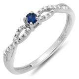 0.20 Carat (ctw) 14K White Gold Round Blue Sapphire And White Diamond Bridal Engagement Ring 1/5 CT