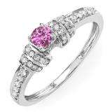 0.45 Carat (ctw) 10k White Gold Round Pink Sapphire And White Diamond Ladies Engagement Bridal Ring 1/2 CT
