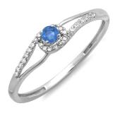 0.16 Carat (ctw) 10k White Gold Round Cut Blue Sapphire And White Diamond Ladies Engagement Bridal Promise Ring