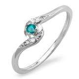 0.08 Carat (ctw) 14k White Gold Round White & Blue Diamond Ladies Bridal Engagement Ring 1/10 CT