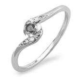 0.08 Carat (ctw) 14k White Gold Round White & Black Diamond Ladies Bridal Engagement Ring 1/10 CT