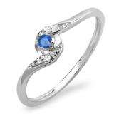 0.08 Carat (ctw) 14k White Gold Round White Diamond & Blue Sapphire Ladies Bridal Engagement Ring 1/10 CT