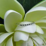 Round Blue Sapphire & White Diamond Ladies Dainty Wedding Band Stackable Ring 14K White Gold