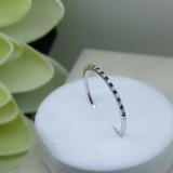 Round Blue Sapphire & White Diamond Ladies Dainty Wedding Band Stackable Ring 14K White Gold