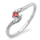 0.08 Carat (ctw) 14k White Gold Round White Diamond & Ruby Ladies Bridal Engagement Ring 1/10 CT
