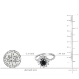 7X5 mm Oval Onyx & Round White Diamond Ladies Flower Cluster Royal Engagement Ring 10K White Gold