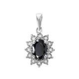 7X5 mm Oval Onyx & Round White Diamond Ladies Fashion Halo Pendant, 14K White Gold
