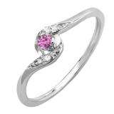 0.08 Carat (ctw) 14k White Gold Round White Diamond & Pink Sapphire Ladies Bridal Engagement Ring 1/10 CT