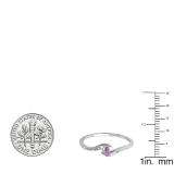 0.08 Carat (ctw) 18k White Gold Round White Diamond & Pink Sapphire Ladies Bridal Engagement Ring 1/10 CT