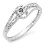 0.10 Carat (ctw) 10k White Gold Round White & Black Diamond Wave Ladies Bridal Promise Engagement Ring 1/5 CT
