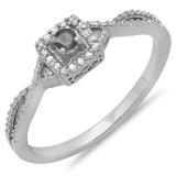 0.15 Carat (ctw) 10k White Gold Round Cut Black and White Diamond Ladies Crossover Split Shank Engagement Bridal Promise Ring