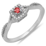 0.15 Carat (ctw) 10k White Gold Round Cut White Diamond & Ruby Ladies Crossover Split Shank Engagement Bridal Promise Ring