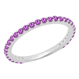 Round Amethyst Ladies Anniversary Wedding Stackable Band 10K White Gold