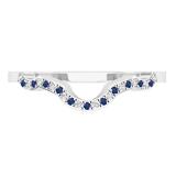 Round Blue Sapphire & White Diamond Wedding Guard Ring, 10K White Gold