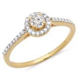 0.50 Carat (ctw) 10k Yellow Gold Round Cut Diamond Ladies Engagement Bridal Halo Ring 1/2 CT
