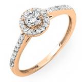 0.50 Carat (ctw) 18k Rose Gold Round Cut Diamond Ladies Engagement Bridal Halo Ring 1/2 CT