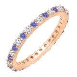 Alternating Round Tanzanite & White Diamond Eternity Stackable Wedding Band For Her In 18K Rose Gold