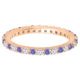 Alternating Round Tanzanite & White Diamond Eternity Stackable Wedding Band For Her In 18K Rose Gold