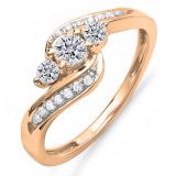 0.50 Carat (ctw) 10k Rose Gold Round Diamond Ladies Swirl Engagement 3 Stone Bridal Ring 1/2 CT