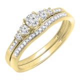 0.50 Carat (ctw) 10k Yellow Gold Round Diamond Ladies Swirl Engagement 3 Stone Bridal Ring 1/2 CT