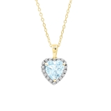 6mm Heart Aquamarine And Round White Diamond Halo Pendant for Women with 18 inch Gold Chain in 18K Yellow Gold