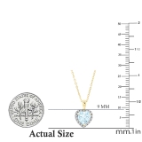 6mm Heart Aquamarine And Round White Diamond Halo Pendant for Women with 18 inch Gold Chain in 18K Yellow Gold