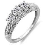 1.00 Carat (ctw) 10k Rose Gold Round Diamond Ladies Vintage Bridal 3 Stone Engagement Ring 1 CT