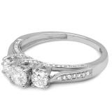 1.00 Carat (ctw) 10k White Gold Round Diamond Ladies Vintage Bridal 3 Stone Engagement Ring 1 CT