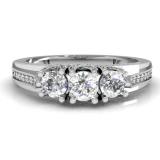 1.00 Carat (ctw) 10k White Gold Round Diamond Ladies Vintage Bridal 3 Stone Engagement Ring 1 CT