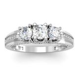 1.00 Carat (ctw) 10k White Gold Round Diamond Ladies Vintage Bridal 3 Stone Engagement Ring 1 CT