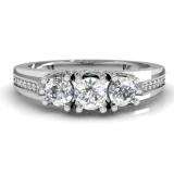 1.00 Carat (ctw) 18k White Gold Round Diamond Ladies Vintage Bridal 3 Stone Engagement Ring 1 CT