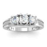 1.00 Carat (ctw) 18k White Gold Round Diamond Ladies Vintage Bridal 3 Stone Engagement Ring 1 CT