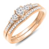 0.45 Carat (ctw) 10k Rose Gold Round Diamond Ladies 5 Stone Bridal Engagement Ring Matching Band Set 1/2 CT