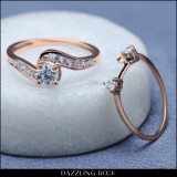0.90 Carat (ctw) 14k Rose Gold Round Diamond Ladies Swirl Bridal Engagement Ring Matching Band Set